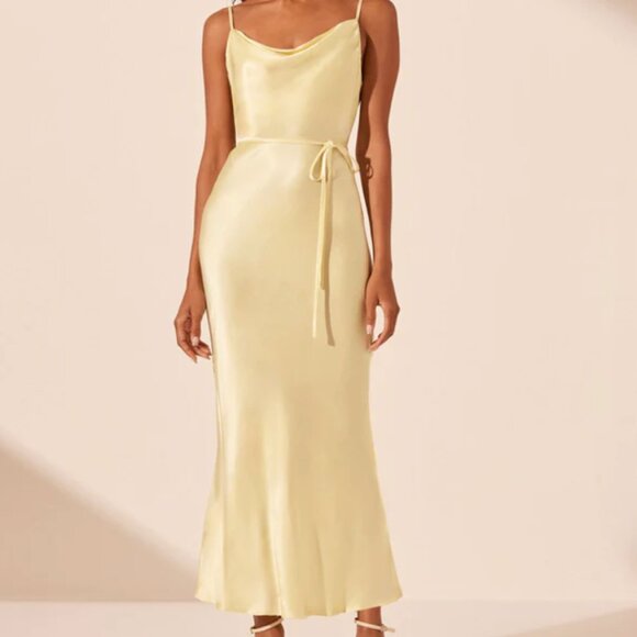 la lune bias cowl midi dress - lemon - Picture 2 of 8